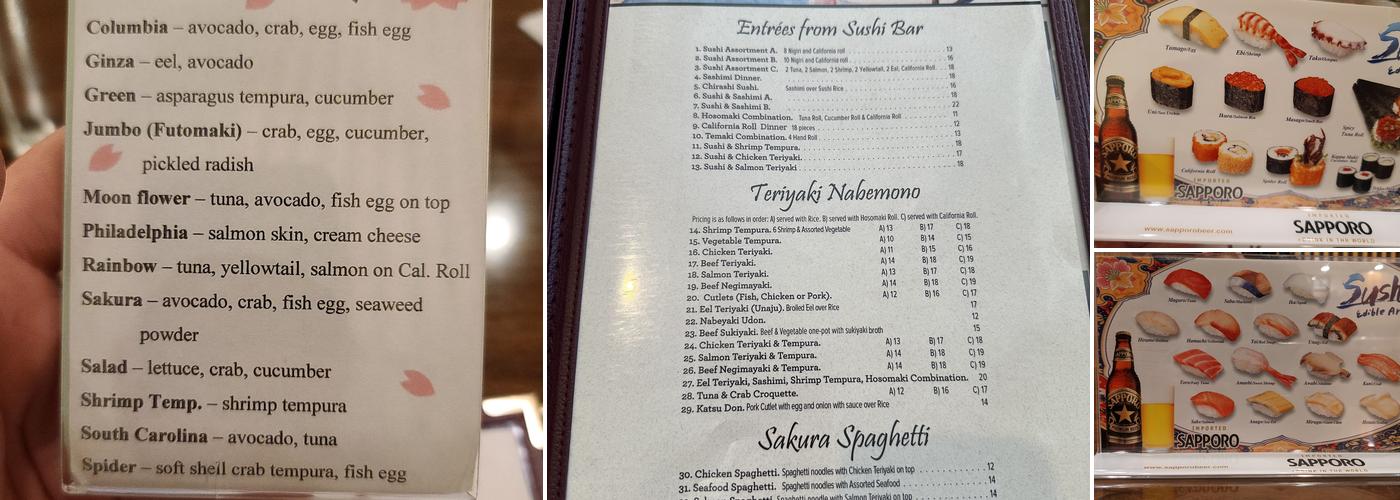 Sakura Japanese Restaurant Menu