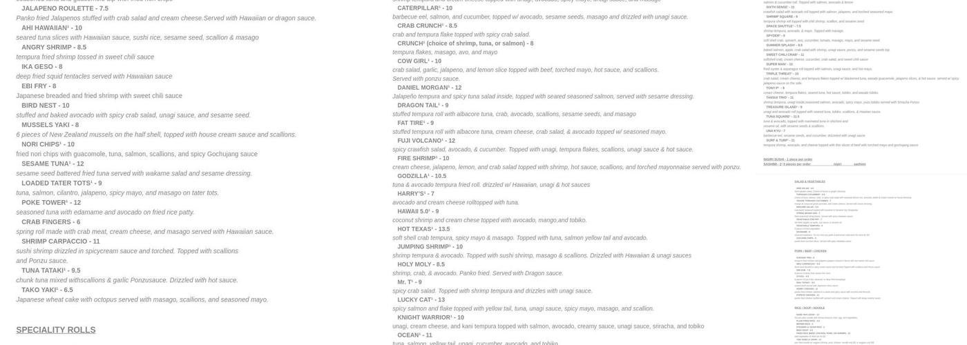 Irashiai Sushi Pub Japanese Menu