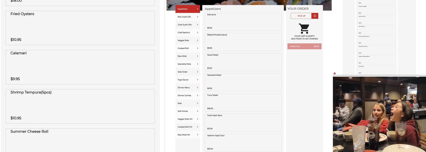 Kanpai of Toyko Menu