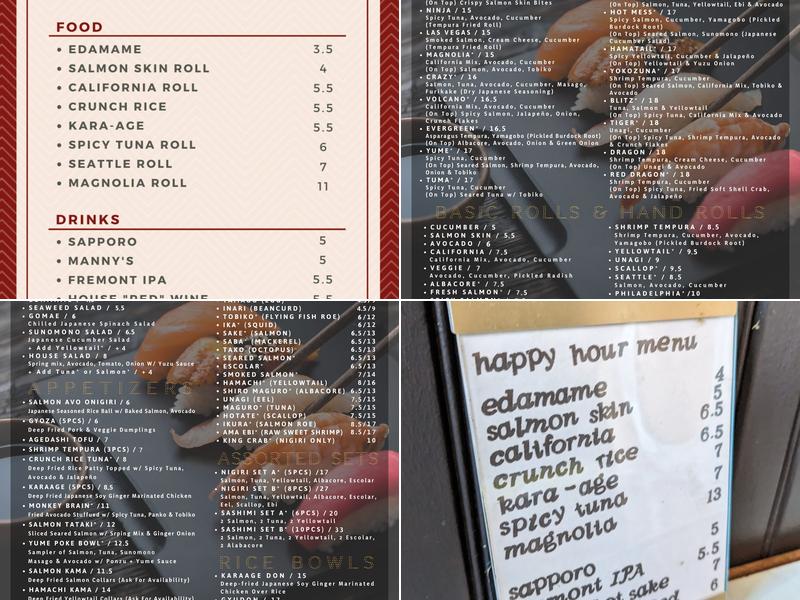 Yume Sushi Menu