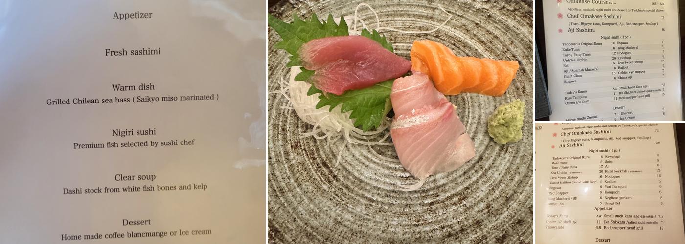 Sushi Tadokoro Menu