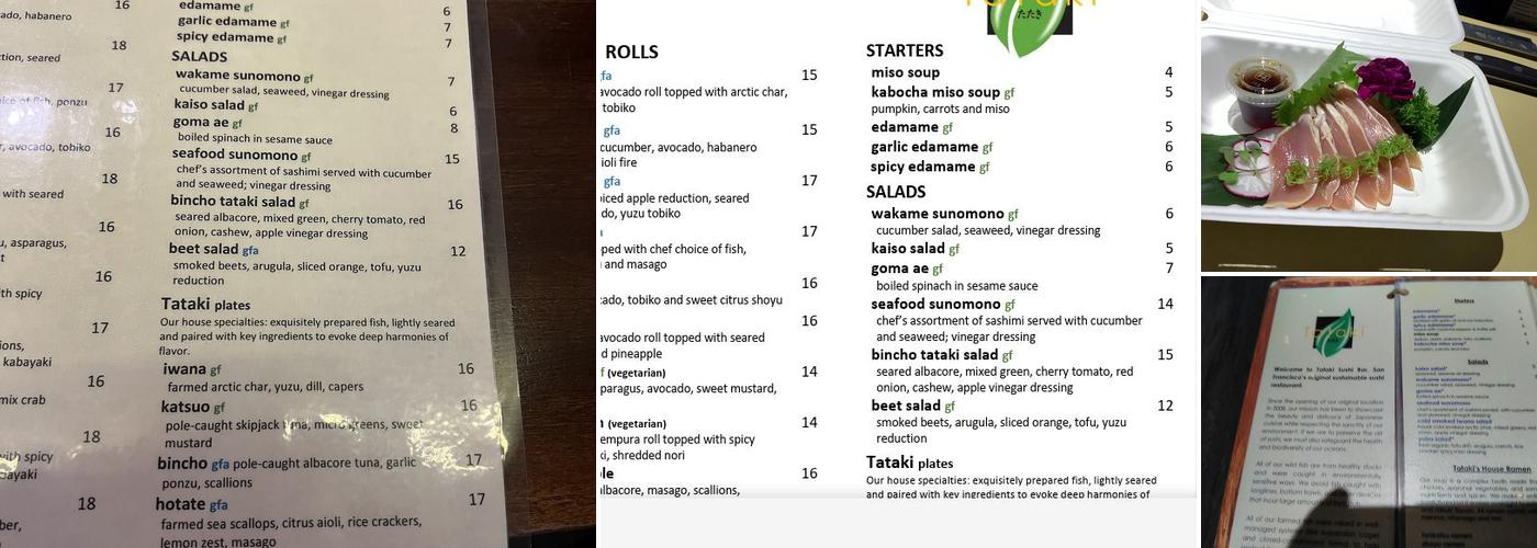 Tataki Sushi and Sake Bar Menu