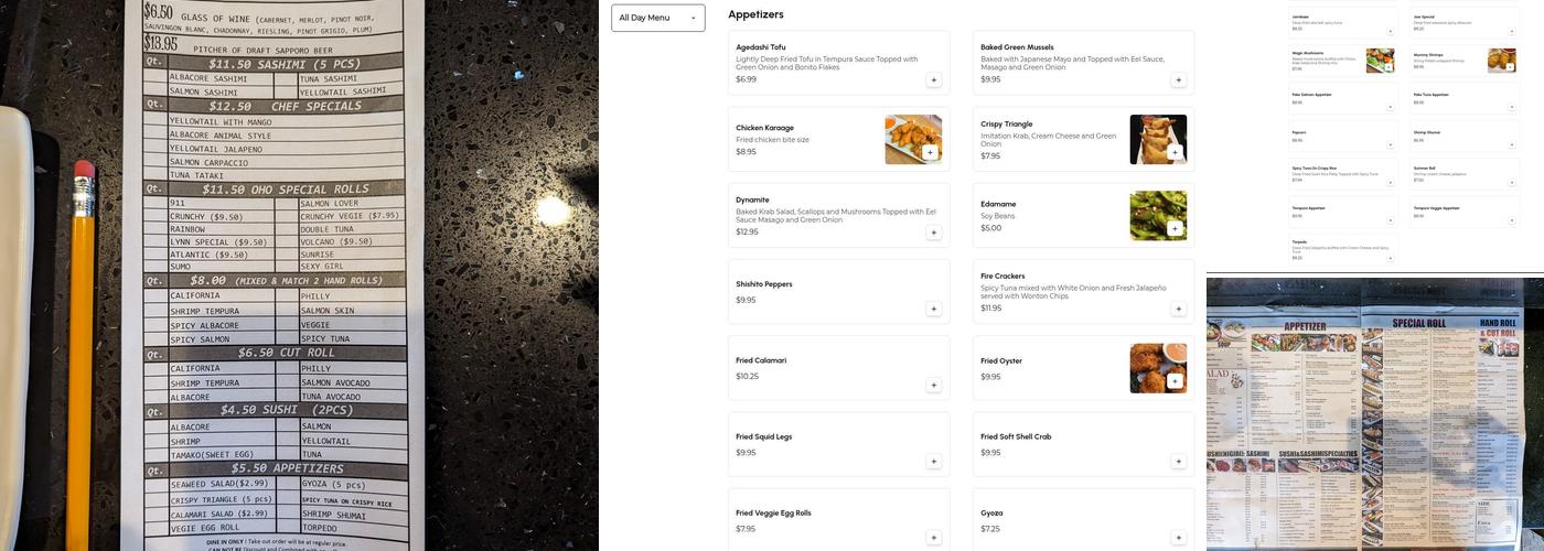 OHO Sushi Studio Menu