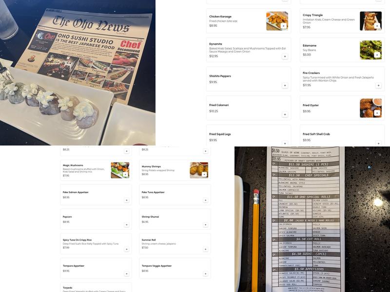 OHO Sushi Studio Menu
