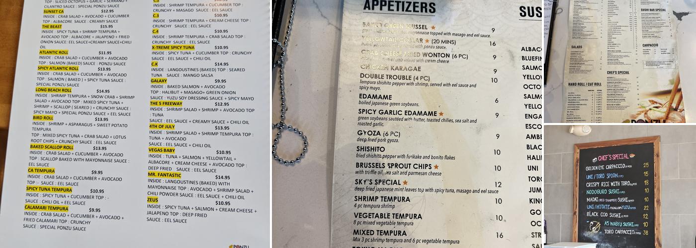 Ponzu Japanese Sushi Bar Menu