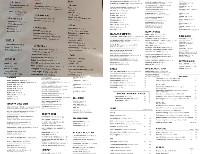 Izakaya Hachi Menu