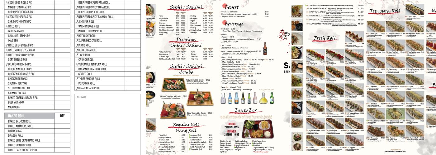 Sapporo Sushi & Izakaya & Ramen Menu