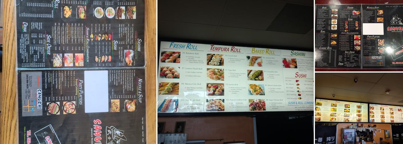 Samurai Sushi Menu