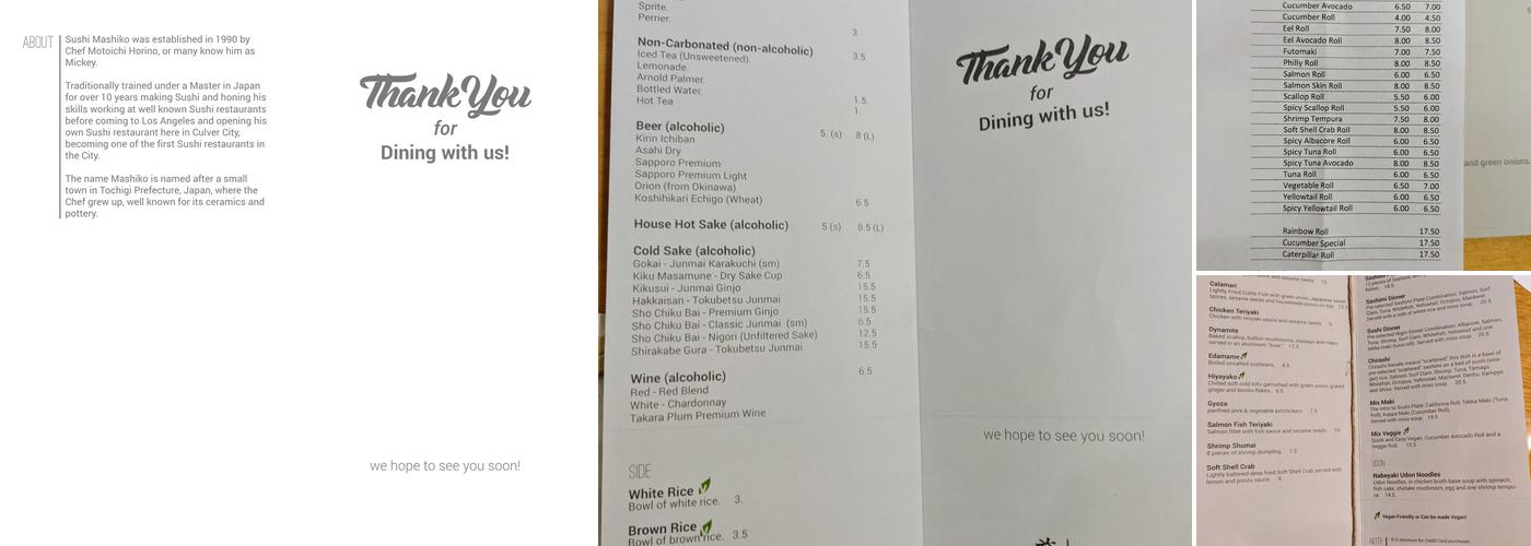 Sushi Mashiko Menu