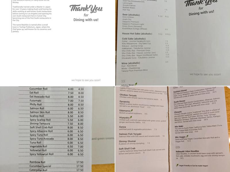 Sushi Mashiko Menu