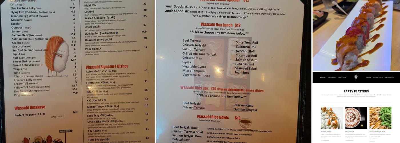 Wassabi On Fire Menu