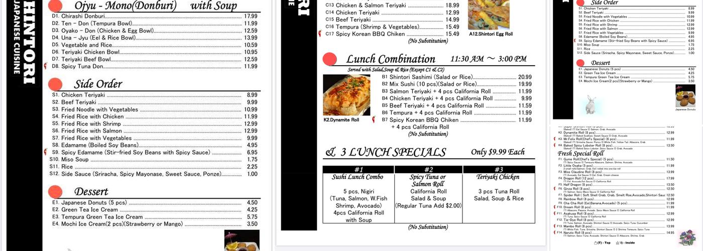 Shintori Sushi Menu