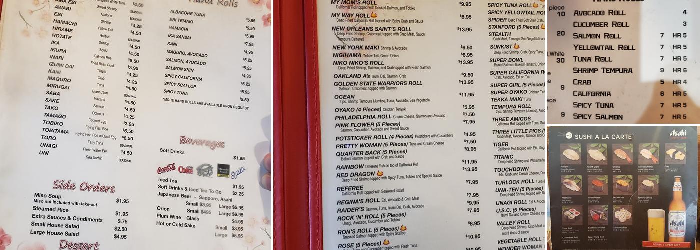 Samurai Sushi Menu