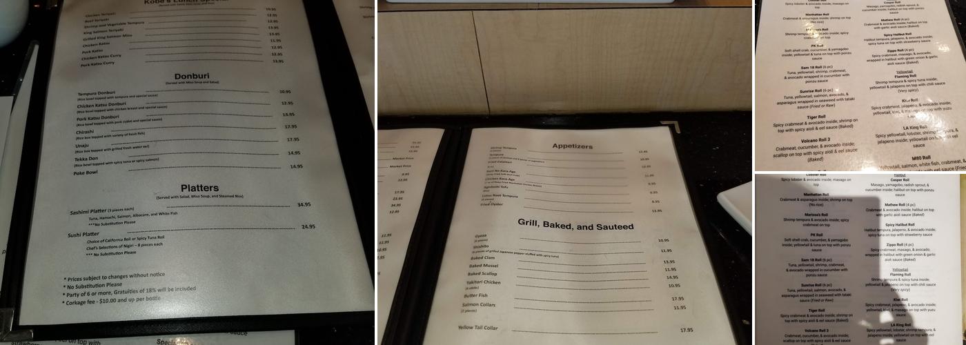 Kobe Sushi Menu