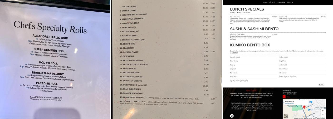 Kumi Ko Menu