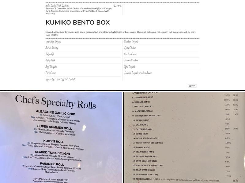 Kumi Ko Menu