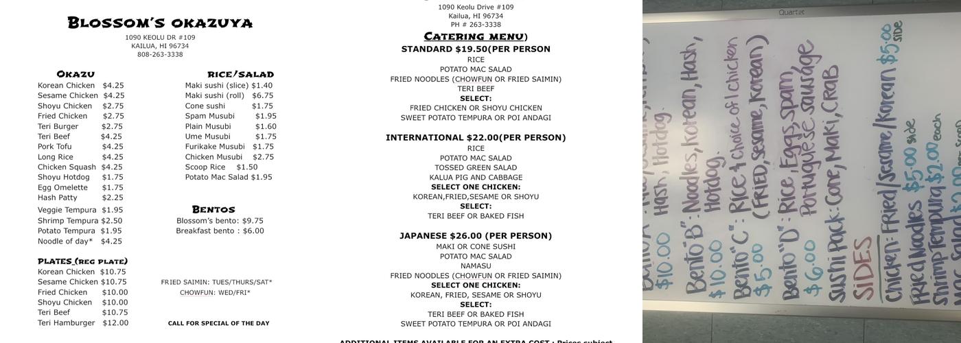 Blossom's Okazuya Menu