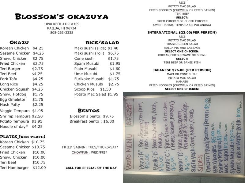 Blossom's Okazuya Menu
