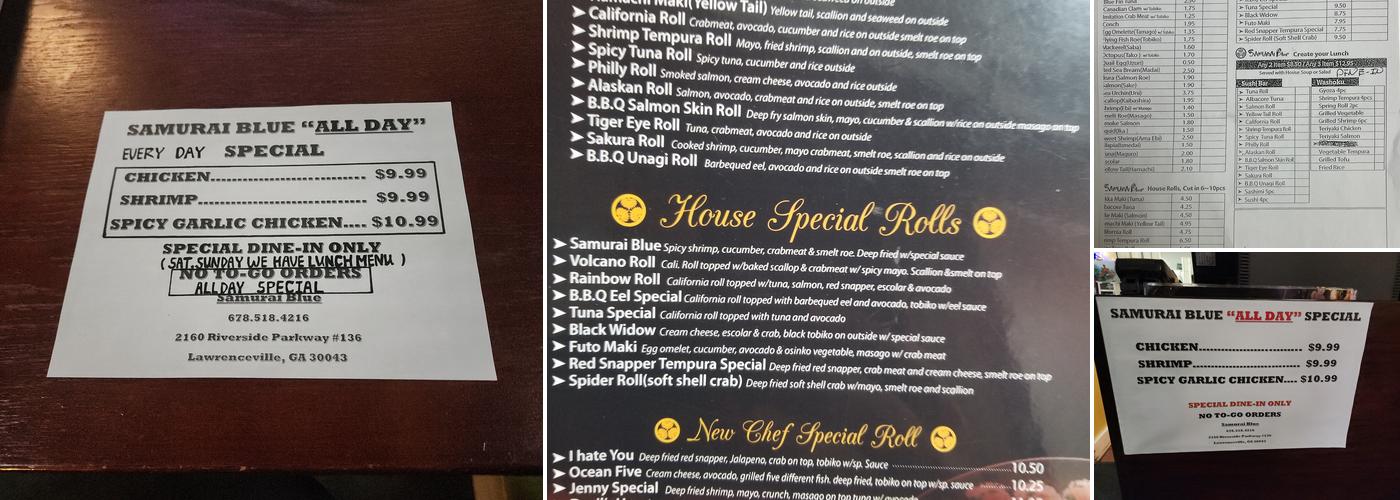 Samurai Blue Menu