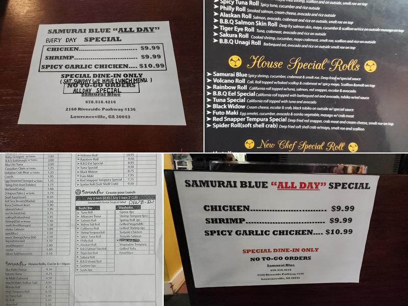 Samurai Blue Menu
