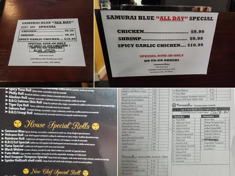 Samurai Blue Menu