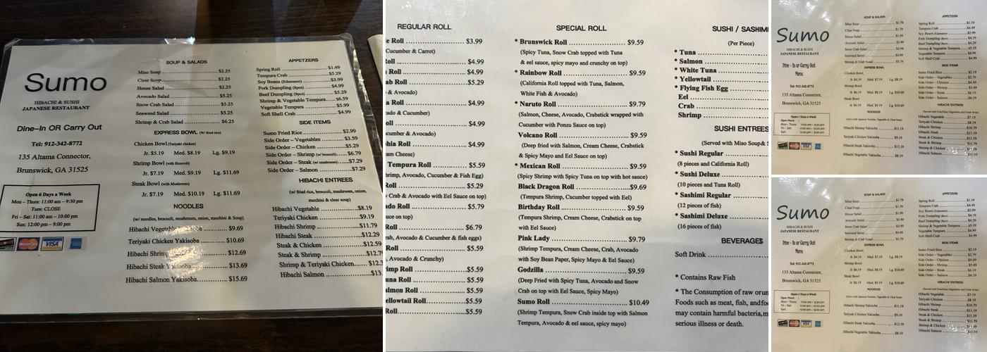 Sumo Hibachi and Sushi Menu