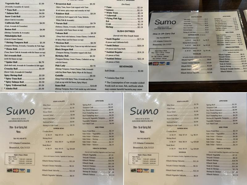 Sumo Hibachi and Sushi Menu
