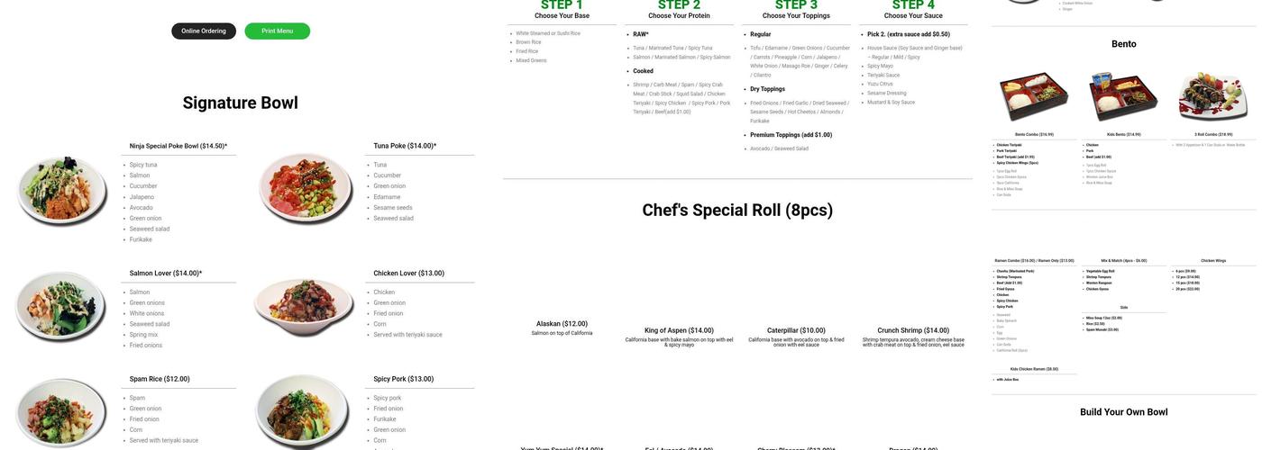 Ninja Bowl Menu