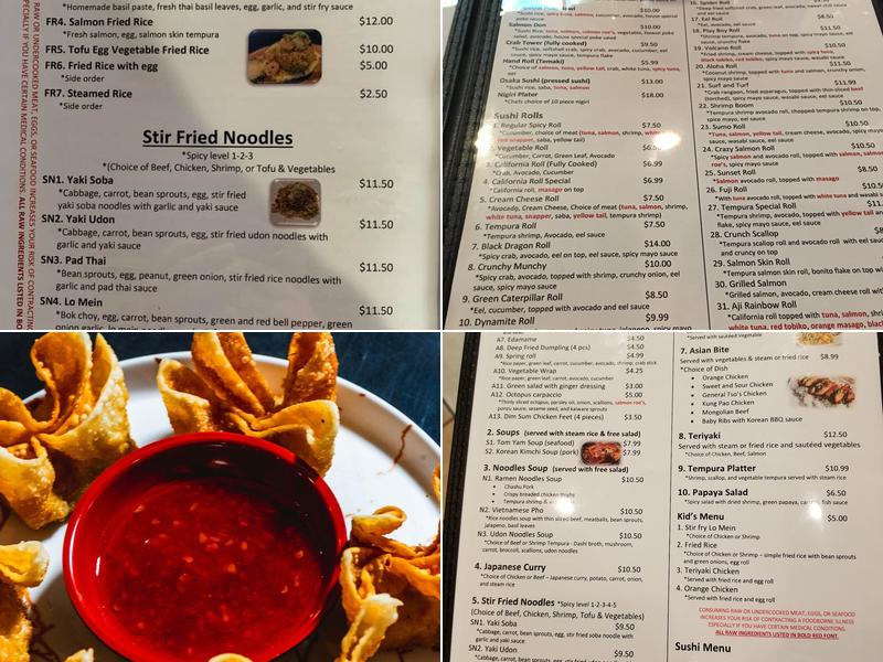 Aji Sushi and Asian Cuisine Menu