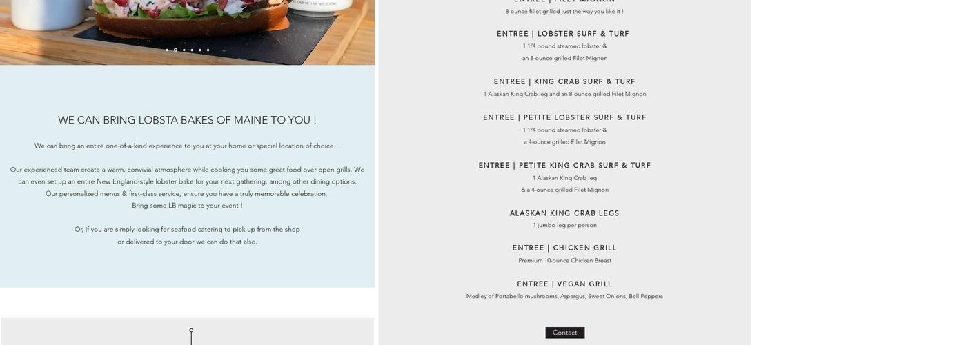 Lobsta Bakes of Maine Menu