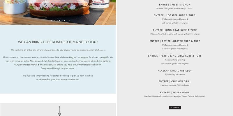 Lobsta Bakes of Maine Menu