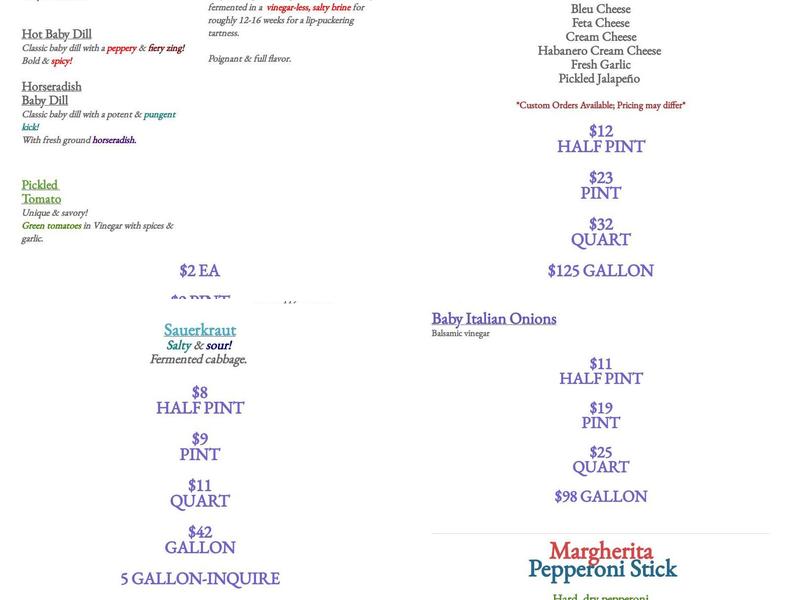 Mr. And Mrs. Pickle Menu