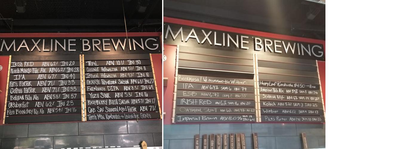 Maxline Brewing Menu