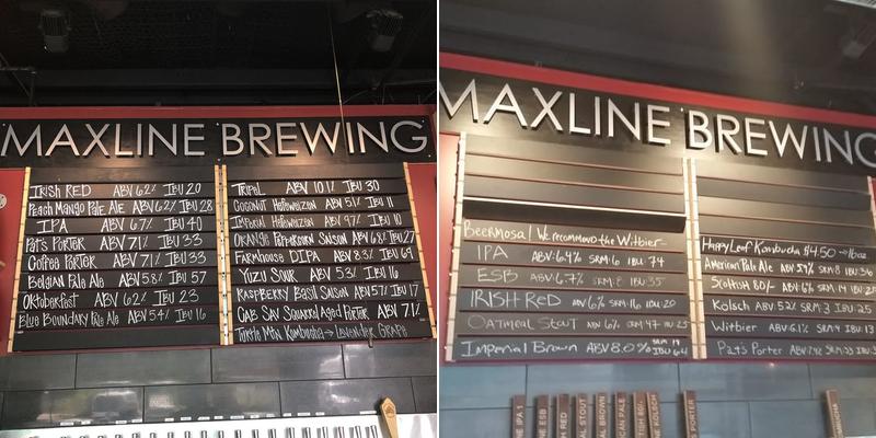 Maxline Brewing Menu