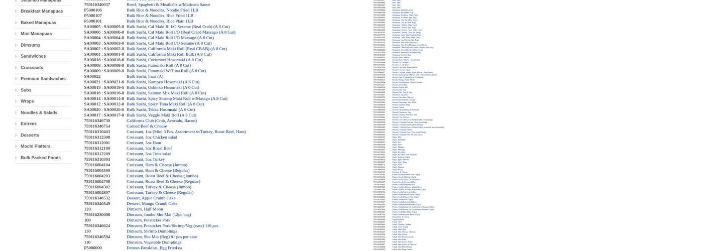 Sushi Chef Foods Menu