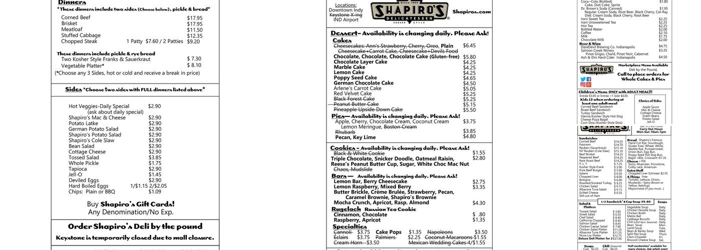 Shapiro’s Deli Twisted Traditions Menu