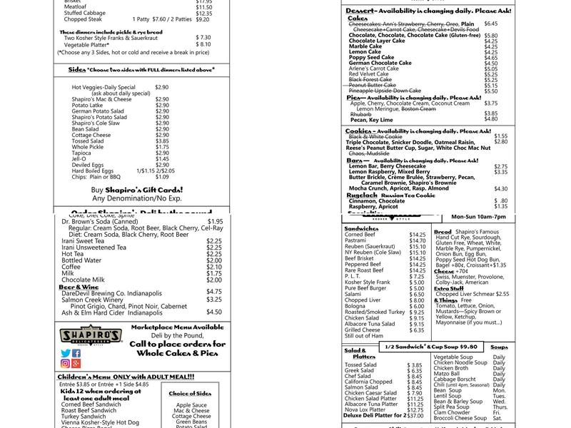 Shapiro’s Deli Twisted Traditions Menu