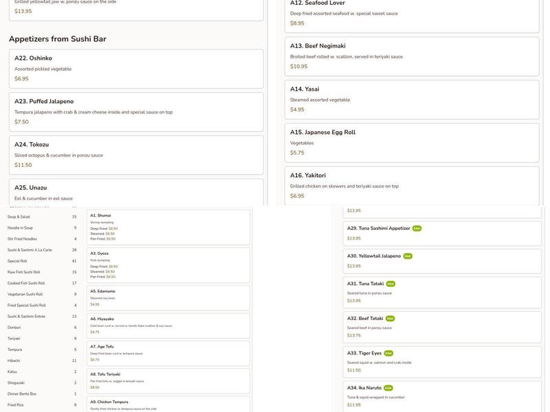 Open Sushi Menu