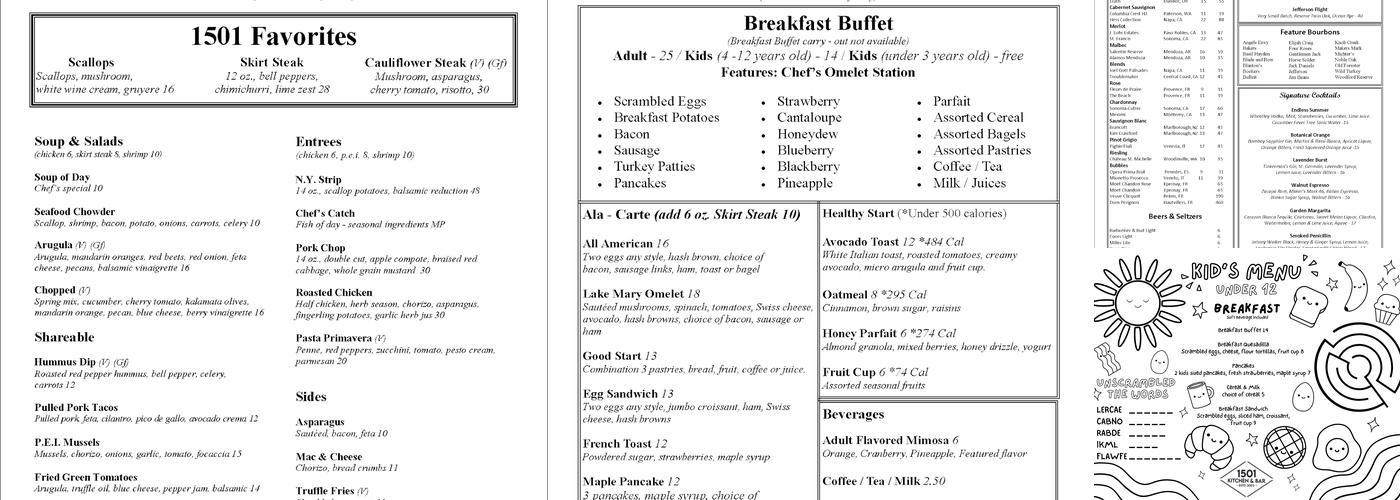 1501 Kitchen & Bar Menu