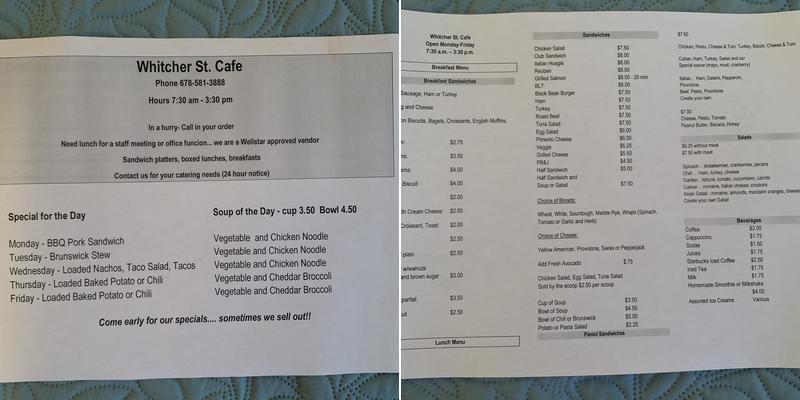 Whitcher Street Cafe Menu