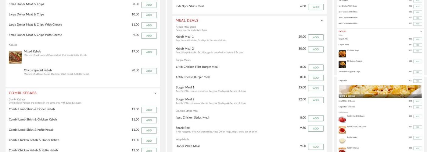 Chicos Mediterranean Express Menu