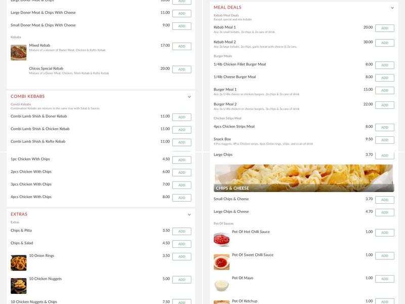 Chicos Mediterranean Express Menu