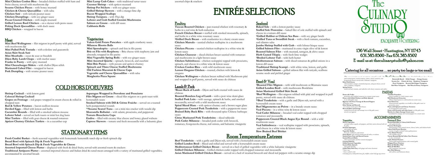 The Culinary Studio Menu