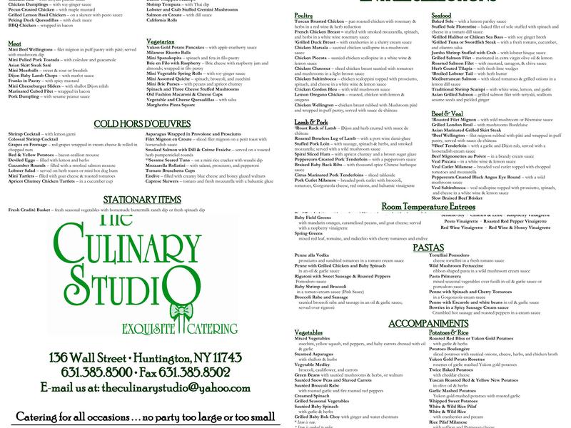 The Culinary Studio Menu