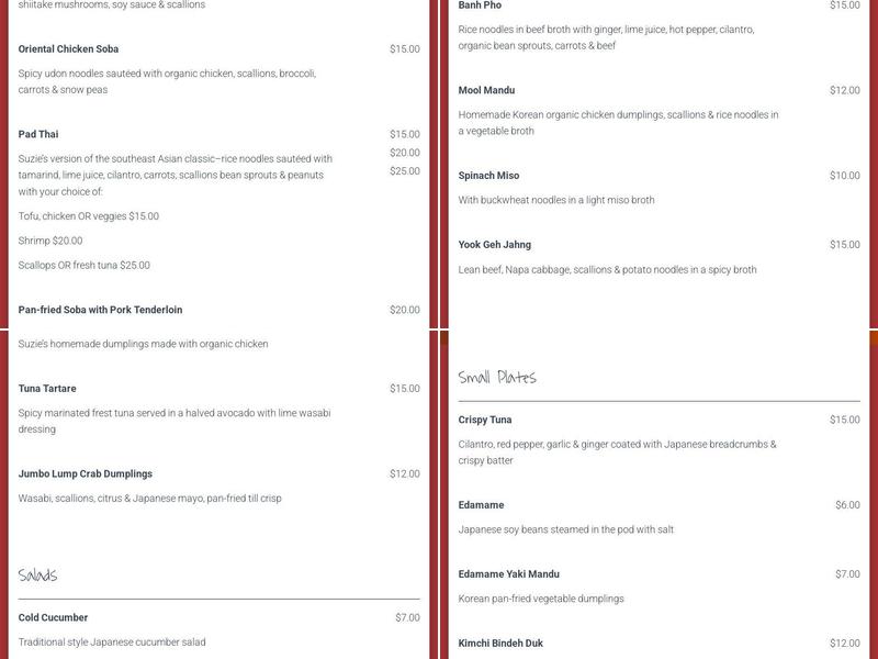 Suzie's Soba Menu