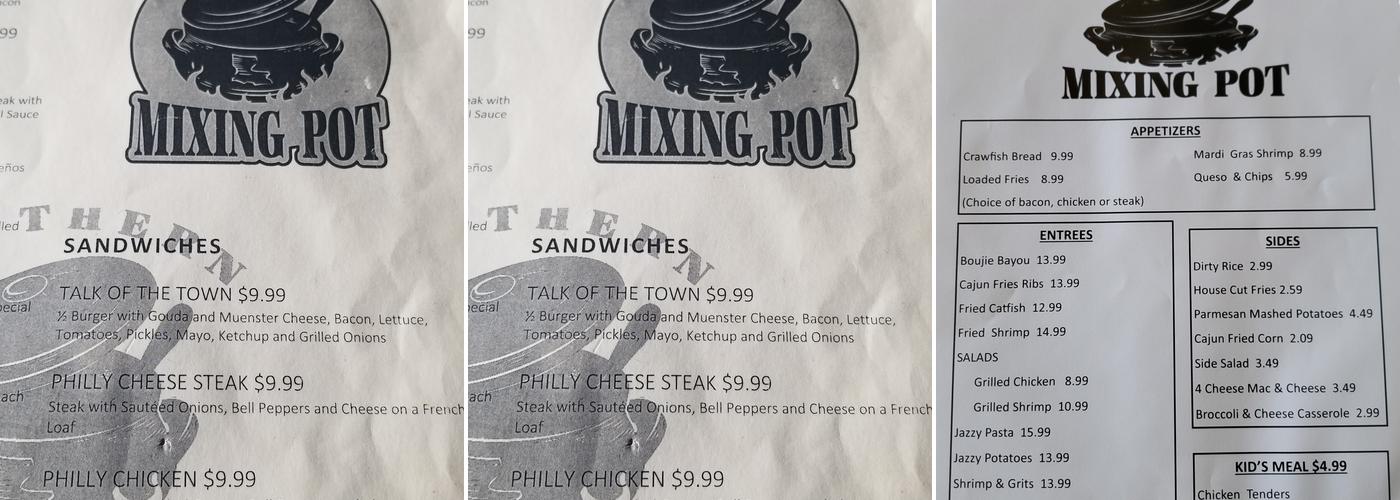 Southern Mixing Pot Menu