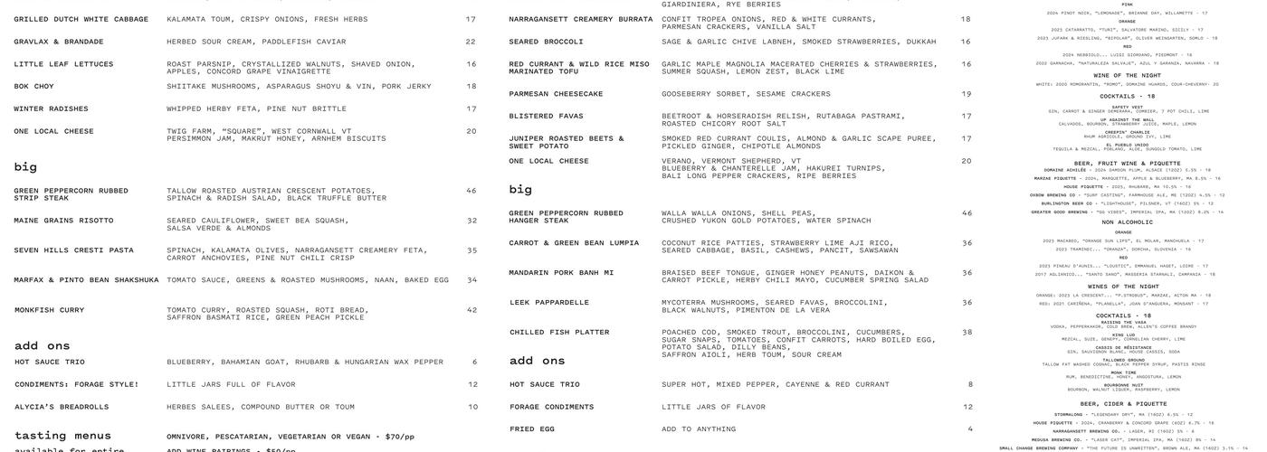 Forage Menu