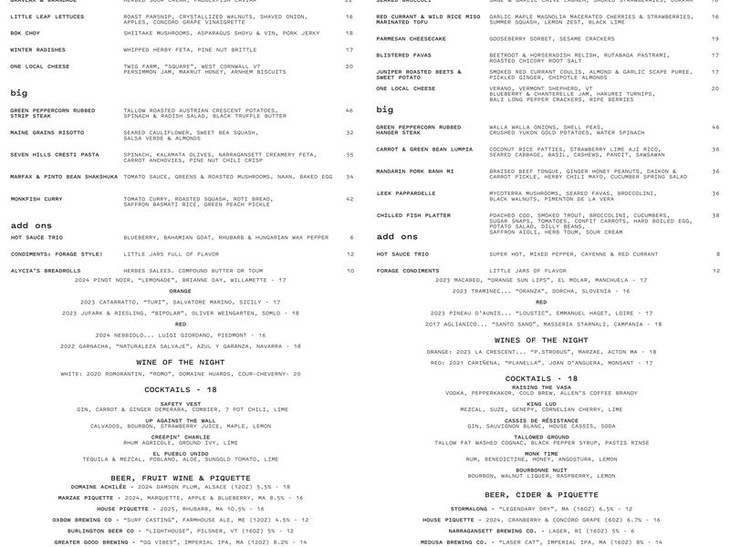 Forage Menu