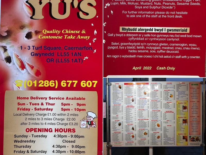 Yu’s Chinese & Cantonese Takeaway Menu
