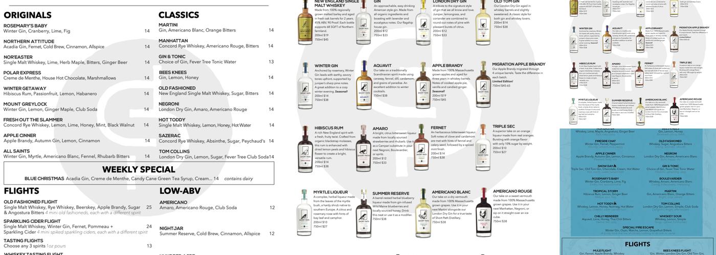 Short Path Distillery Menu